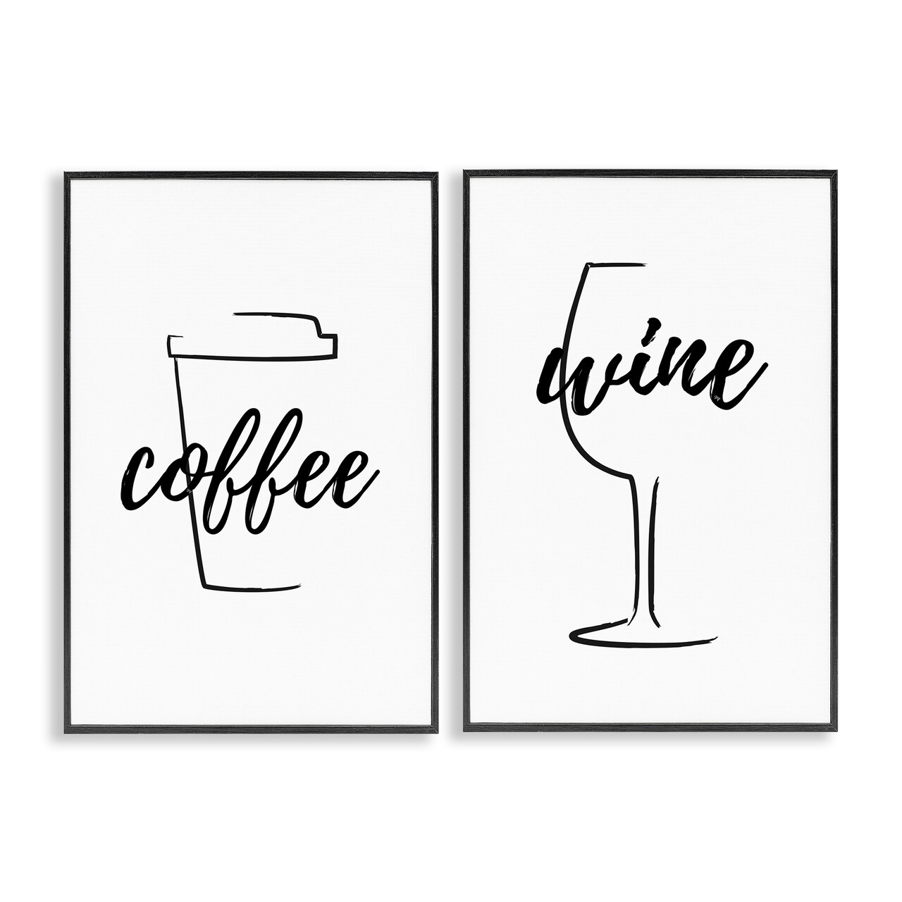 Stupell Industries Simple Coffee Wine Drawing 2 pc Framed Giclee Wall Art Set Design by Martina Pavlova